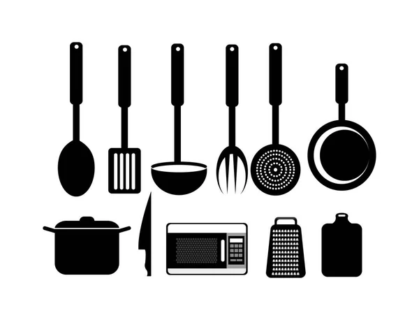Set cutlery with pot and icons — Stock Vector
