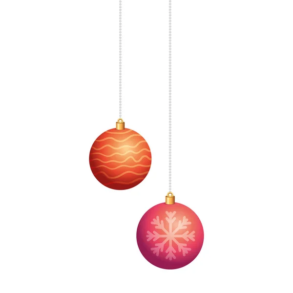 Set of balls christmas hanging isolated icon — Stock Vector