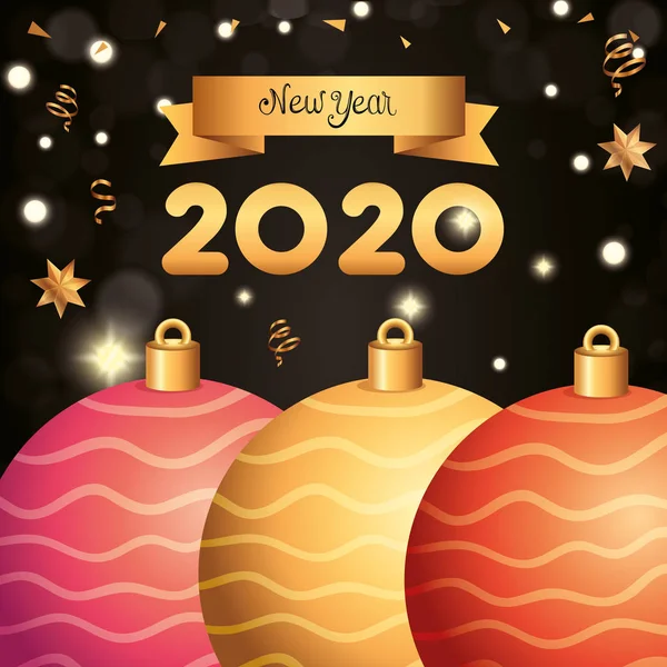 Poster van gelukkig nieuwjaar 2020 met ballen decoratie — Stockvector