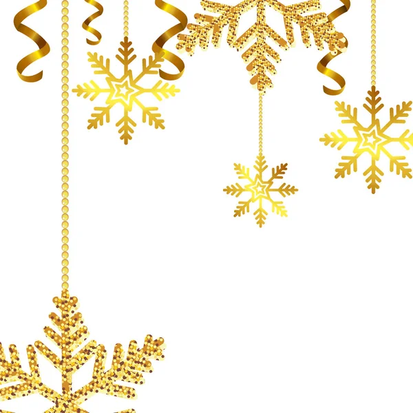Sneeuwvlokken goud van kerst opknoping geïsoleerde pictogram — Stockvector