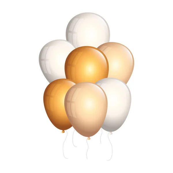 Conjunto de balões de hélio dourado e branco —  Vetores de Stock