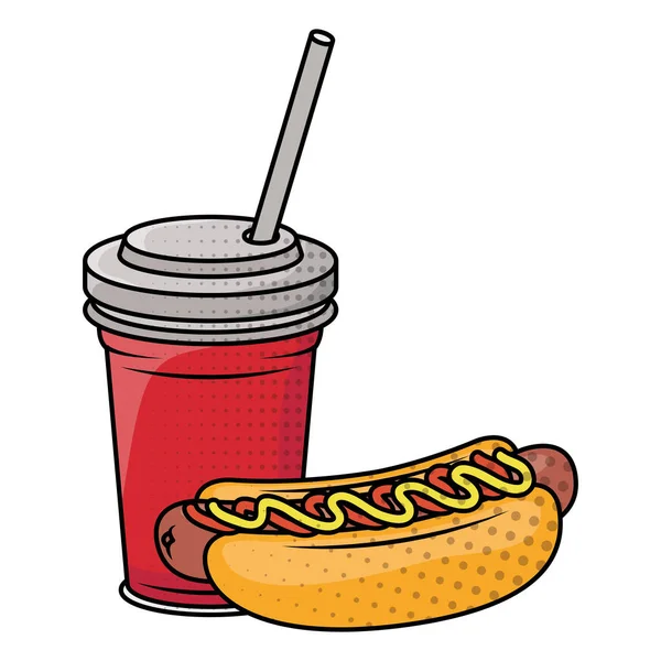 Delicioso cachorro-quente com ícone de refrigerante fast food — Vetor de Stock