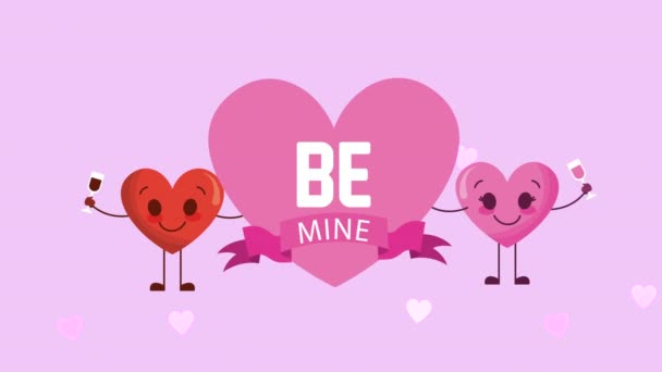 Valentinskarte mit Liebespaar-Herzen und mein Etikett — Stockvideo