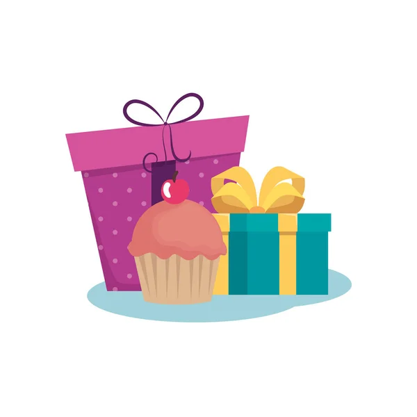 Cadeaux isolés avec design vectoriel cupcake — Image vectorielle