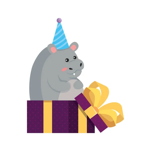 Hippo kreskówka z happy birthday wektor projektu — Wektor stockowy