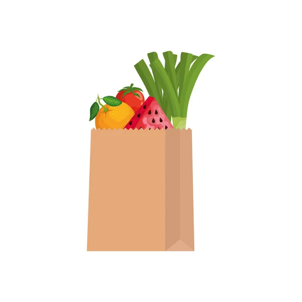 Frukt och grönsaker inuti butik väska vektor design — Stock vektor