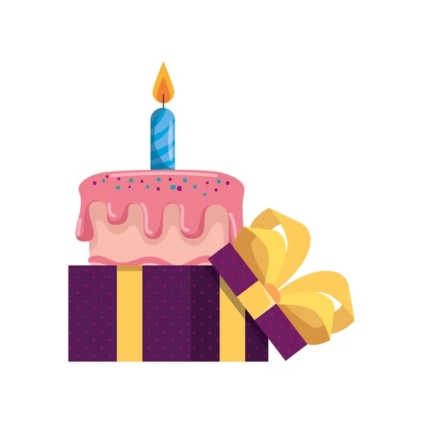 Joyeux gâteau d'anniversaire à l'intérieur cadeau vectoriel design — Image vectorielle