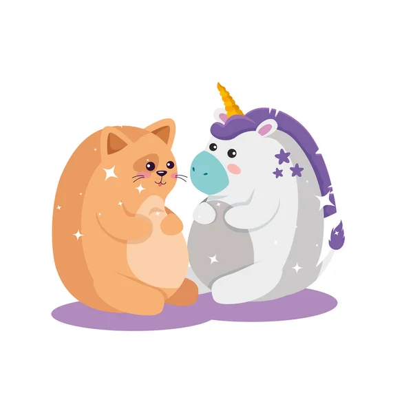 Jednorožec a kočka kreslený vektor design — Stockový vektor