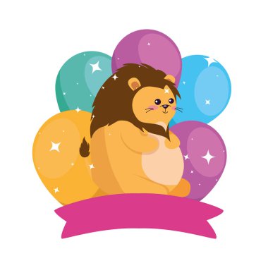 Mutlu yıllar vektör tasarımlı aslan karikatürü