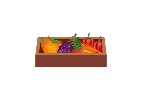 Vegetal saludable en caja de madera icono aislado — Vector de stock