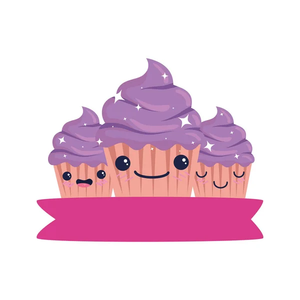 Isolerade cupcake dessert karikatyrer vektor design — Stock vektor
