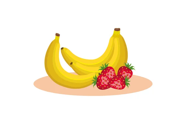 Desenho vetorial isolado de bananas e morangos — Vetor de Stock