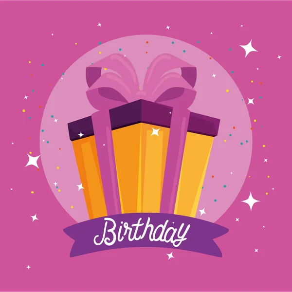 Presente de aniversário feliz e design de vetor de balões — Vetor de Stock