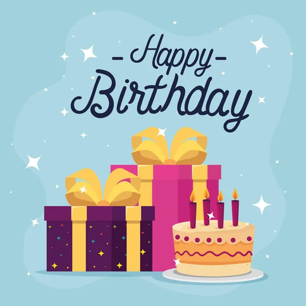 Joyeux anniversaire gâteau et cadeaux vectoriel design — Image vectorielle