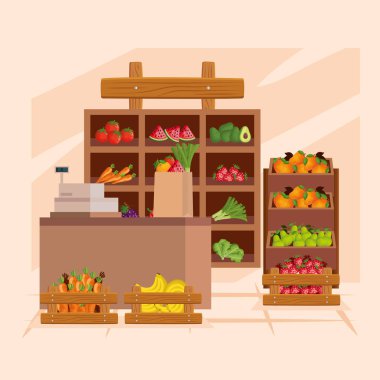Meyve ve sebze mağaza vektör tasarımı