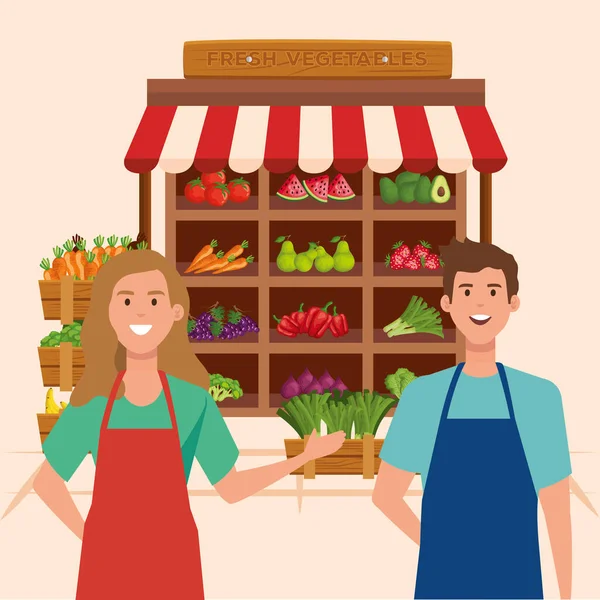 Shop seller woman and man vector design — Stock Vector