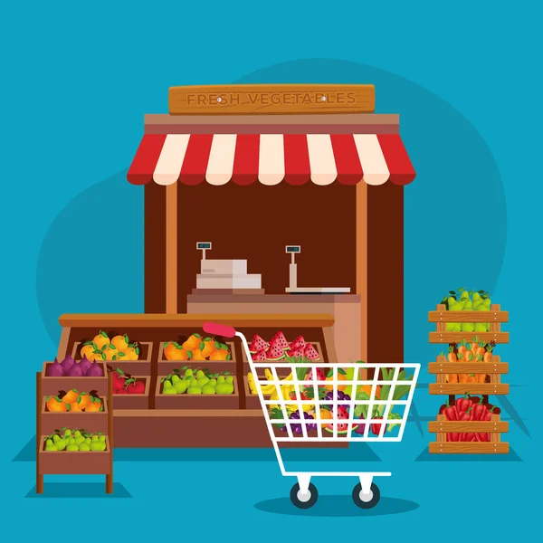 Groenten en fruit winkel vector ontwerp — Stockvector