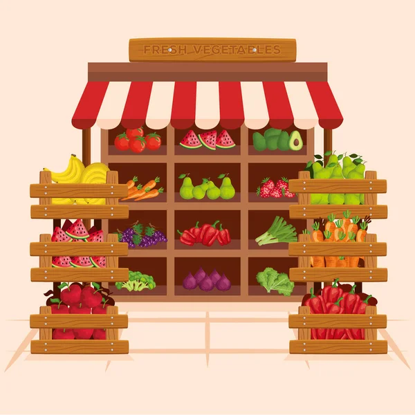 Diseño de vectores de tienda de frutas y verduras — Archivo Imágenes Vectoriales