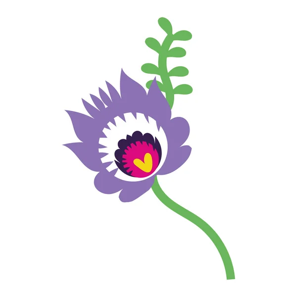 Mooie bloemen en bladeren tuin decoratieve pictogram — Stockvector