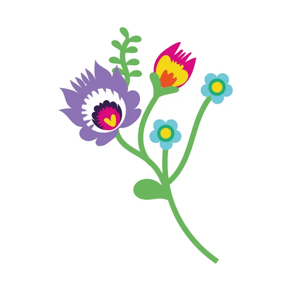 Mooie bloemen en bladeren tuin decoratieve pictogram — Stockvector