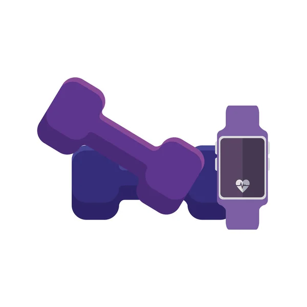 Smartwatch esporte com conjunto de equipamento dumbbell — Vetor de Stock