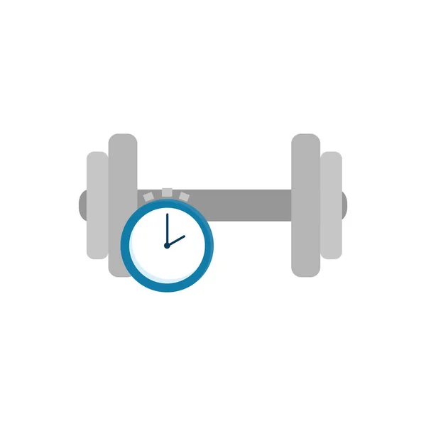 Dumbbell with chronometer time isolated icon — Stock Vector