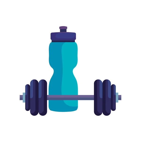 Flasche Wasser Kunststoff mit Hantel isoliert Symbol — Stockvektor
