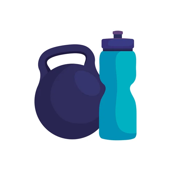 瓶装水塑料与哑铃隔离图标 — 图库矢量图片