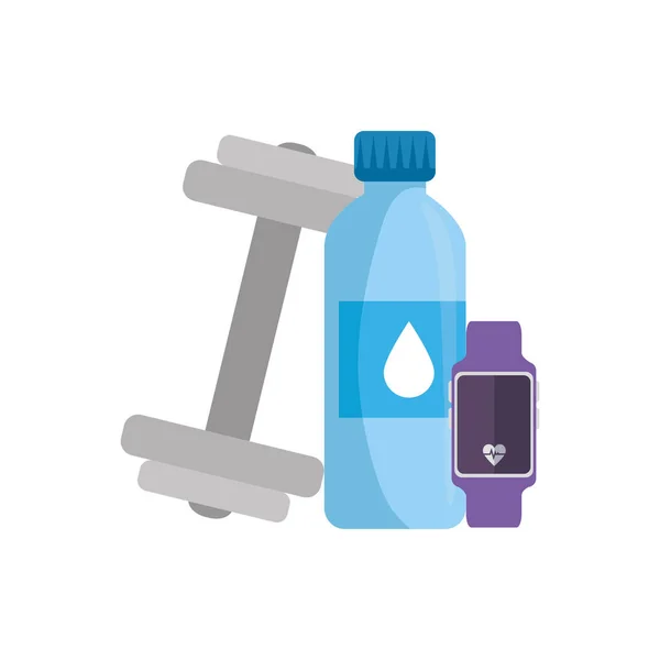 Manubrio con bottiglia d'acqua e smartwatch sport — Vettoriale Stock