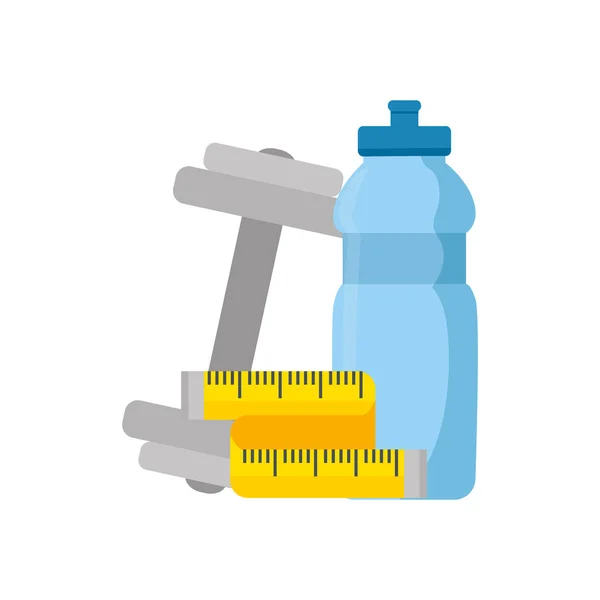 Haltère avec bouteille d'eau et ruban à mesurer — Image vectorielle
