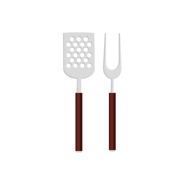 Лопатка с вилкой для барбекю инструменты столовые приборы изолированный значок — стоковый вектор