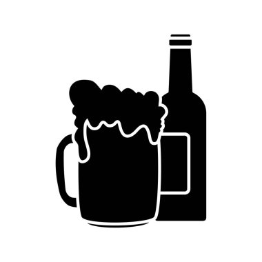 Ayrı bira şişesi ve bardak vektör tasarımı