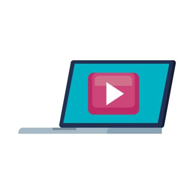 Oynat sembolü izole edilmiş dizüstü bilgisayar