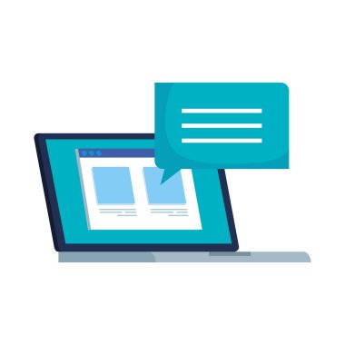 Web sayfası ve konuşma baloncuklu dizüstü bilgisayar