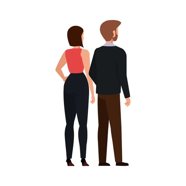 Back business couple elegant avatar character — Stock Vector