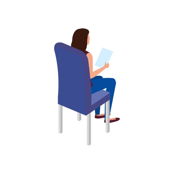 Όμορφη γυναίκα κάθεται στην καρέκλα χαρακτήρα avatar — Διανυσματικό Αρχείο