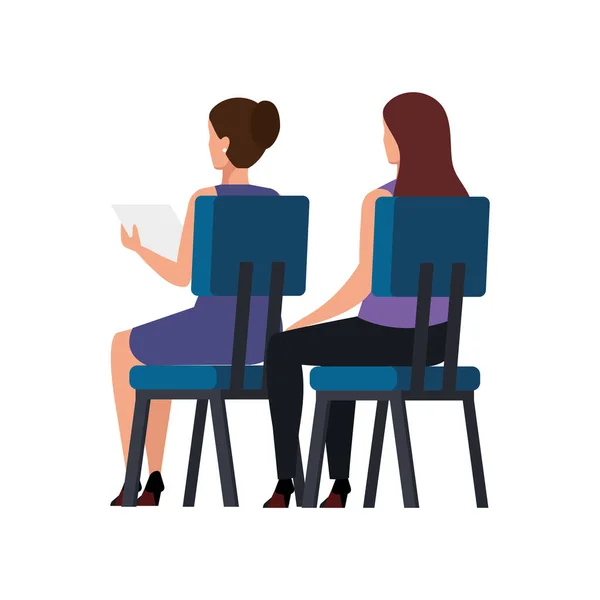 Back business women sitting in chair isolated icon — Stock Vector