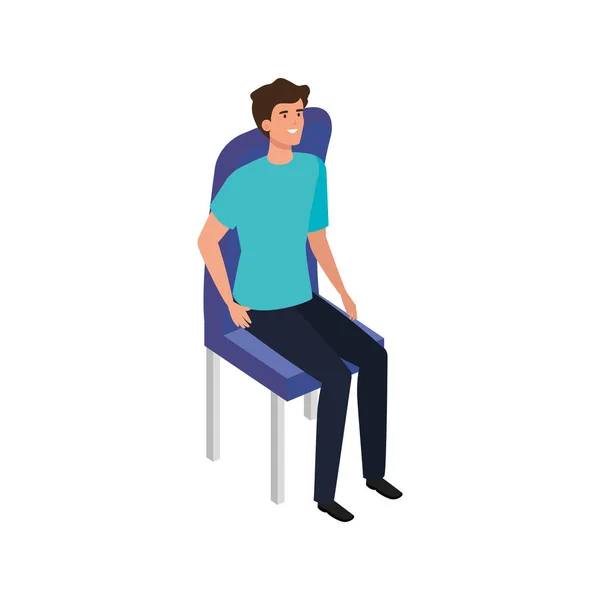 Krásný muž sedí v židli avatar charakter — Stockový vektor