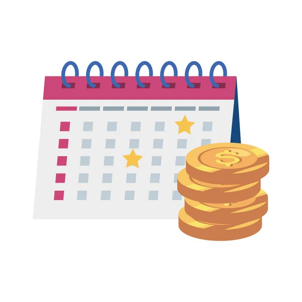 Calendar reminder date with pile coins — Stock Vector