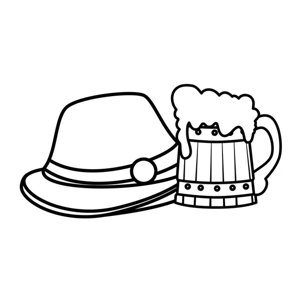 Oktoberfest-Hut und Bier-Vektordesign — Stockvektor