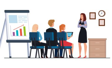 İş adamları iş yerinde bilgi grafikleri sunumuyla toplanıyor