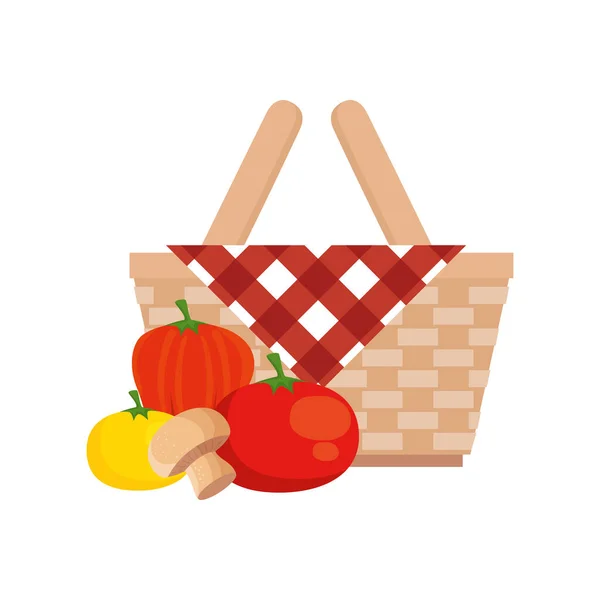 Korg korg korg picknick med grönsaker isolerad ikon — Stock vektor