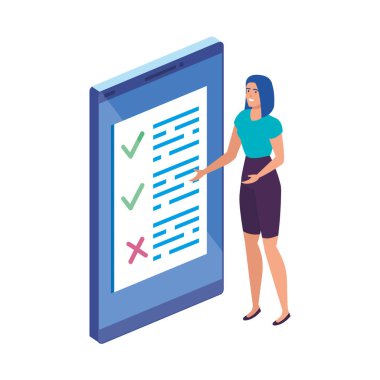 Akıllı telefonu olan güzel bir kadın izole edilmiş simge