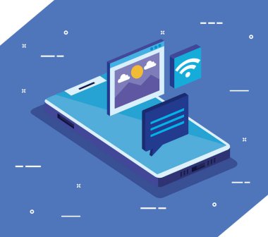 İzometrik dijital akıllı telefon vektör tasarımı