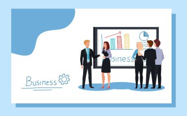 iş adamları bilgi grafikleri sunumuyla toplanıyor