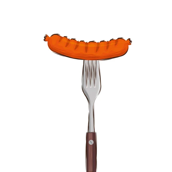 Saucisse délicieuse dans l'outil de couverts de fourchette — Image vectorielle