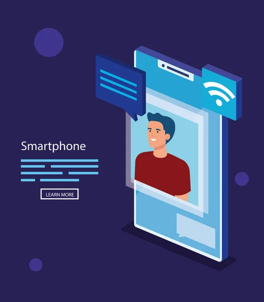 具有等距智能手机矢量设计的人 — 图库矢量图片