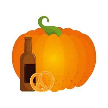 Oktoberfest bira ve balkabağı vektör tasarımı