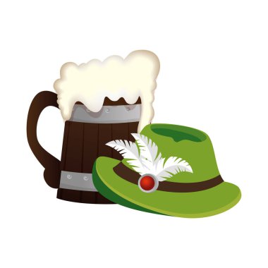 Oktoberfest şapka ve bira vektör tasarımı