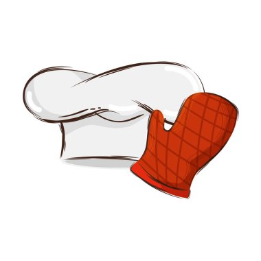 Şapka şefi izole edilmiş ikonu olan eldiven mutfağı.